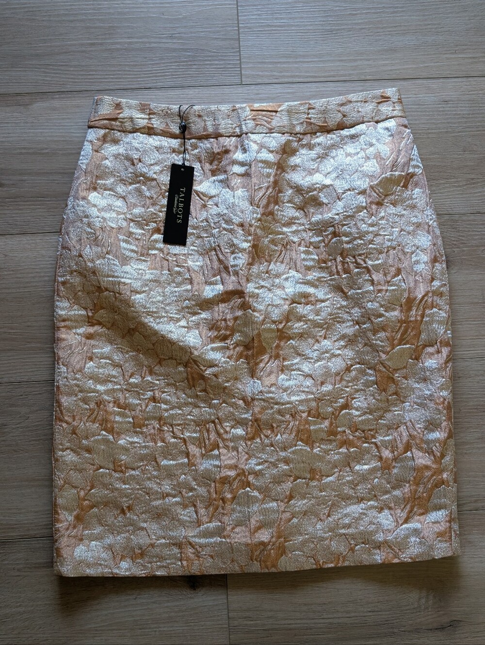 NWT Talbots Rose Gold Metallic Brocade Pencil Skirt